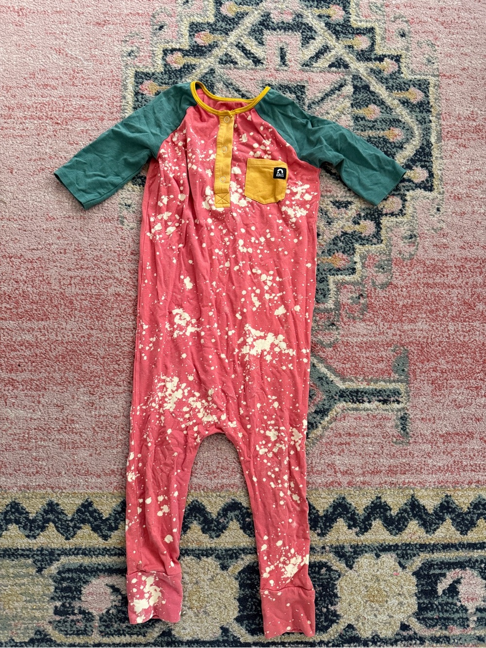 Rags to Raches Coral Pink and Teal Kids One Piece with Yellow Accents